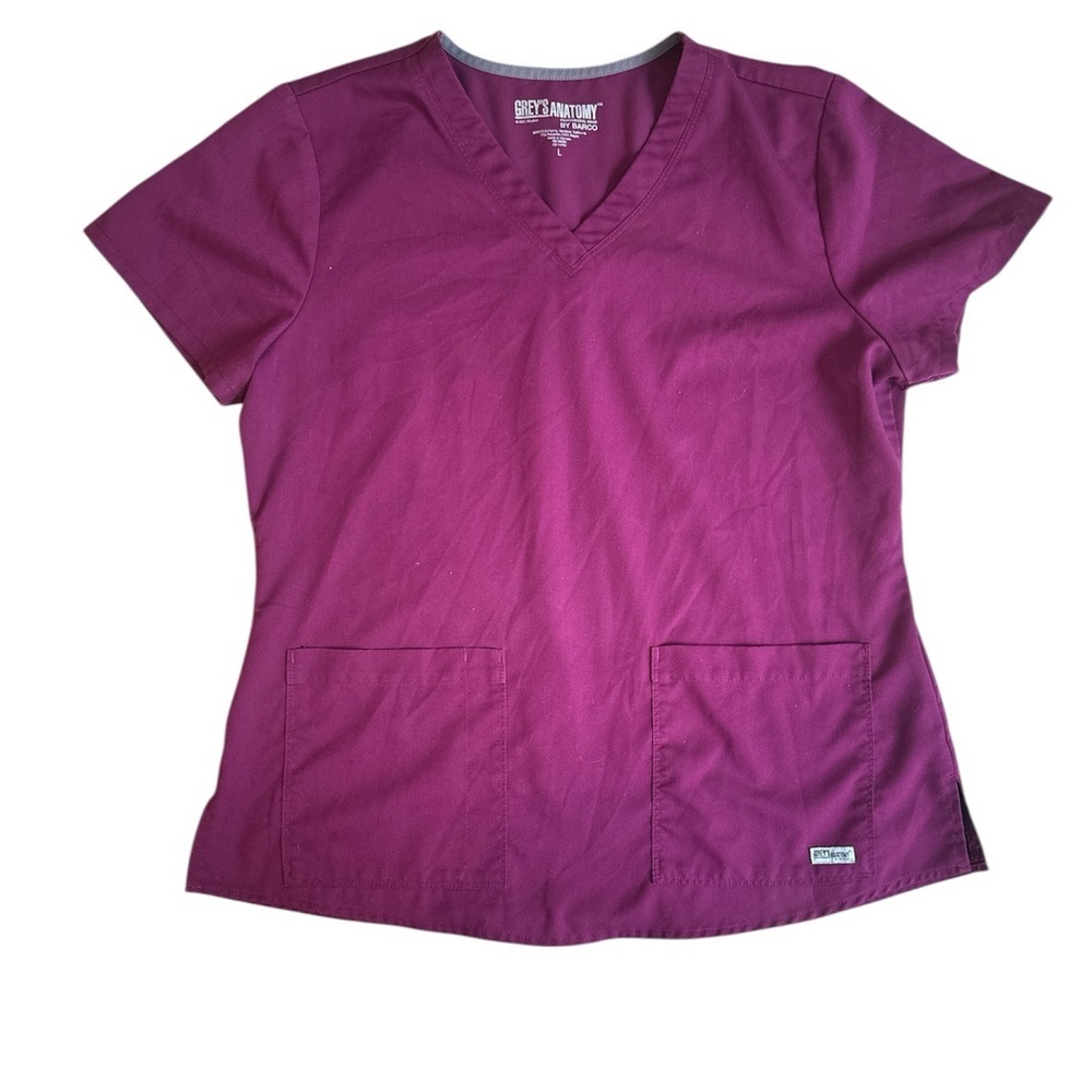 Size L - Grey's Anatomy Women's V-Neck Scrub Top - Burgundy